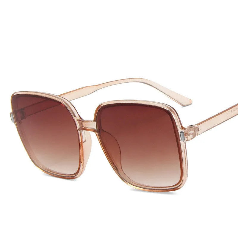 Big square rice nail sunglasses with PC frame and AC lenses, shown in multiple colour options including leopard print and blue.