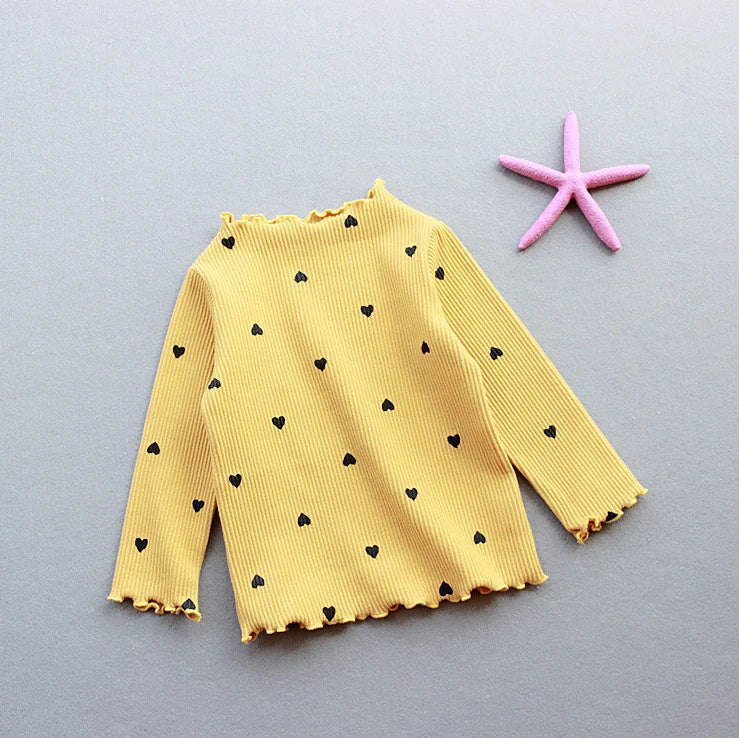 Children's long-sleeved cotton T-shirt in beige, pink, black, white or yellow with size options from 90cm to 130cm