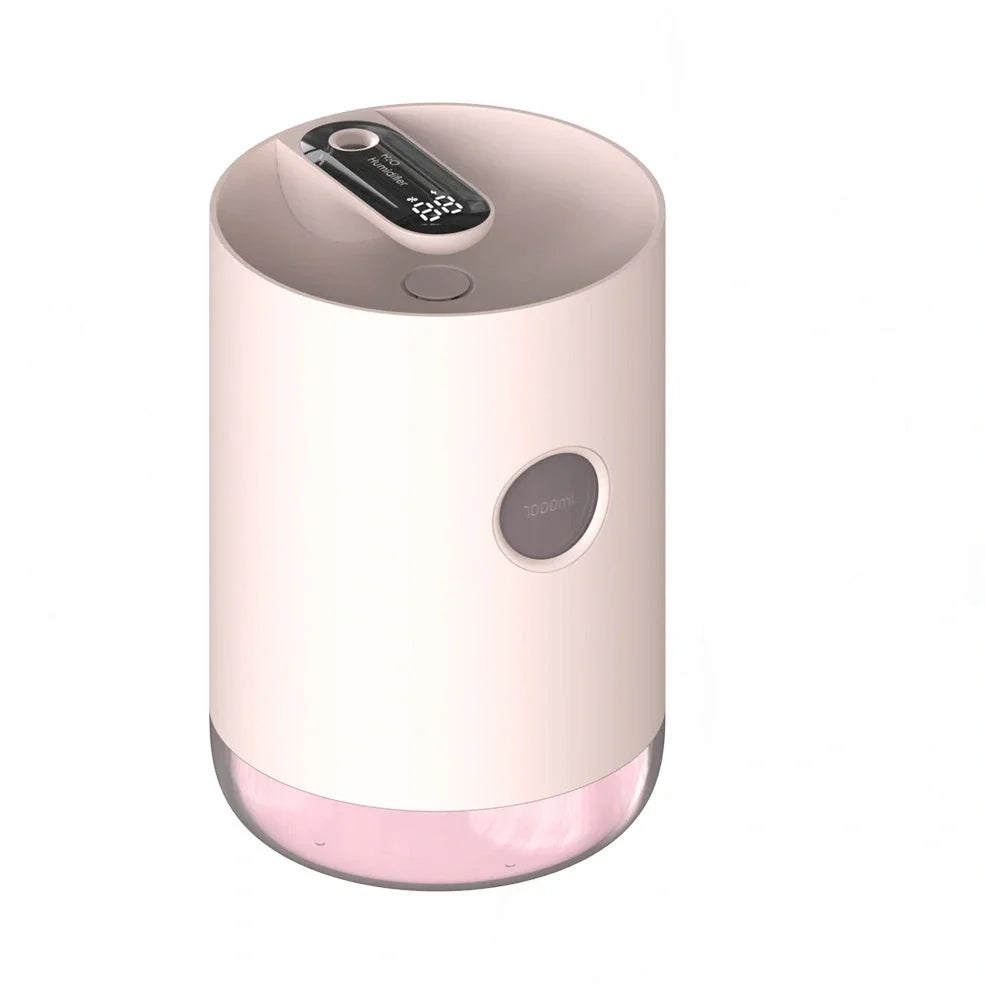 Wireless USB humidifier in blue, pink, or white colours with 1.0-2.5 litre water tank for rooms under 10 square metres