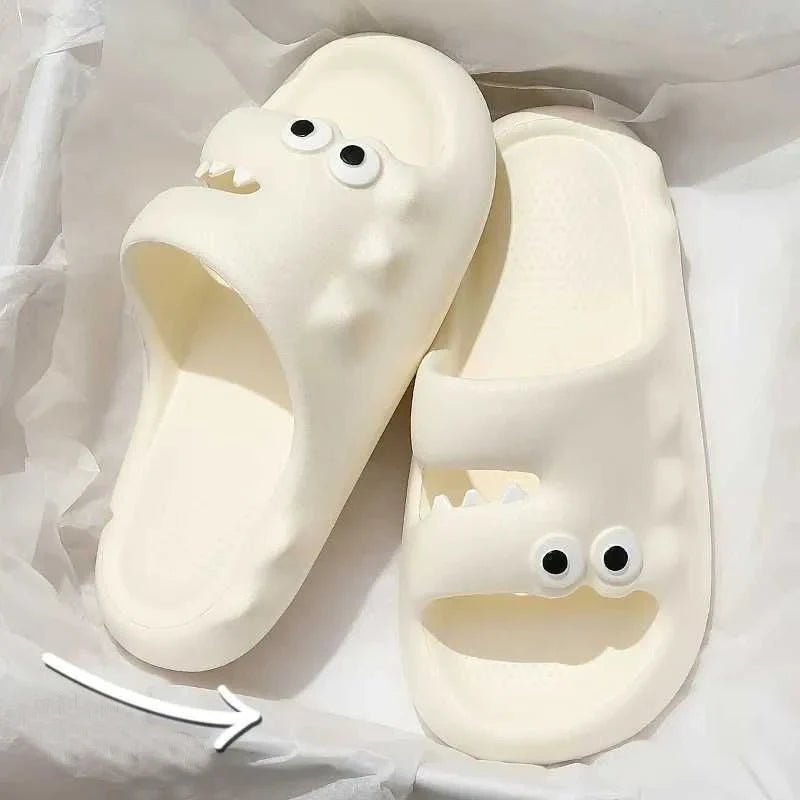 Cartoon-themed PVC slippers with non-slip thick soles in various colors