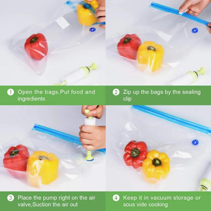 Premium vacuum seal food storage bags with hand pump for keeping food fresh longer
