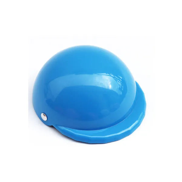 Plastic dog motorcycle cap helmet in seven colour options showing three diameter sizes