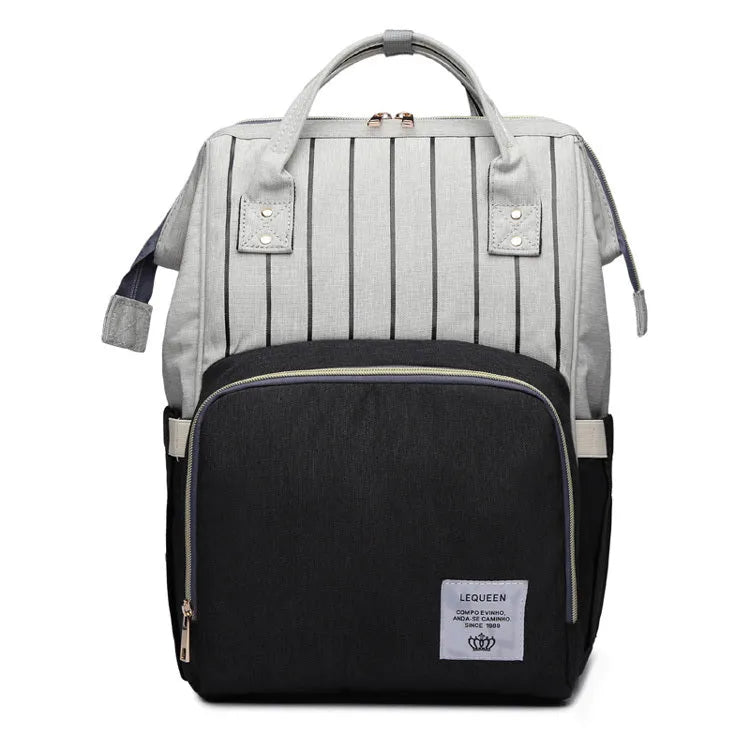 Oxford maternity nappy bag with 16-20L capacity, anti-theft design, bottle area, and multiple colour options