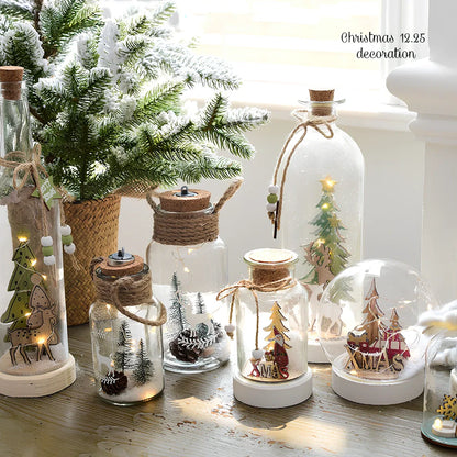 Christmas night light with glass panels, wood frame and rhinestone details in four sizes