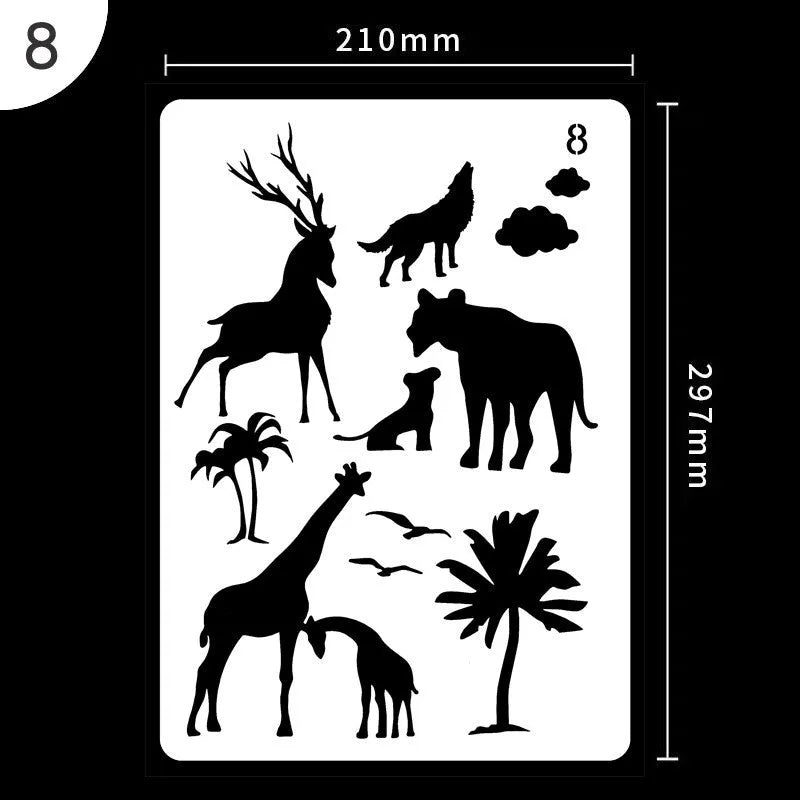 White plastic reusable stencil template with geometric patterns for DIY painting and crafts.