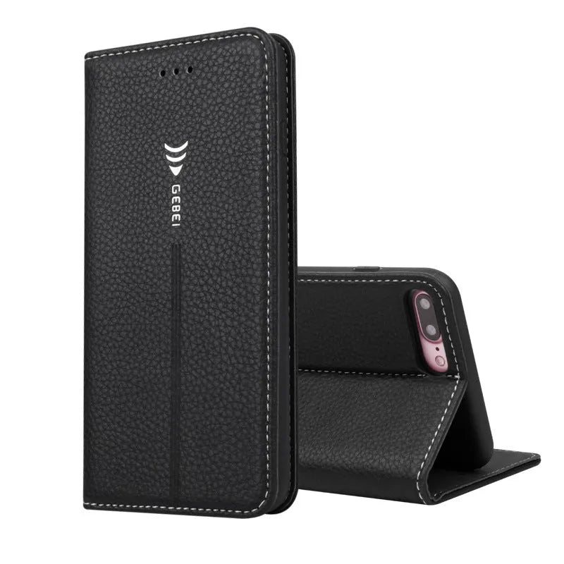 Black PU leather wallet case for iPhone X with cards stored inside