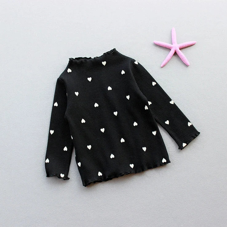 Children's long-sleeved cotton T-shirt in beige, pink, black, white or yellow with size options from 90cm to 130cm