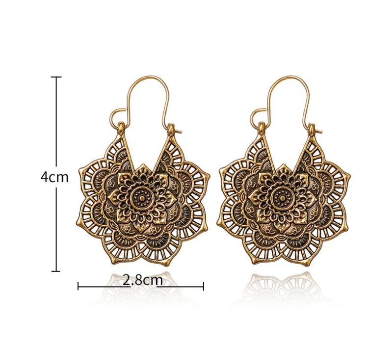 Vintage floral openwork metal earrings showcasing ethnic style and elegance
