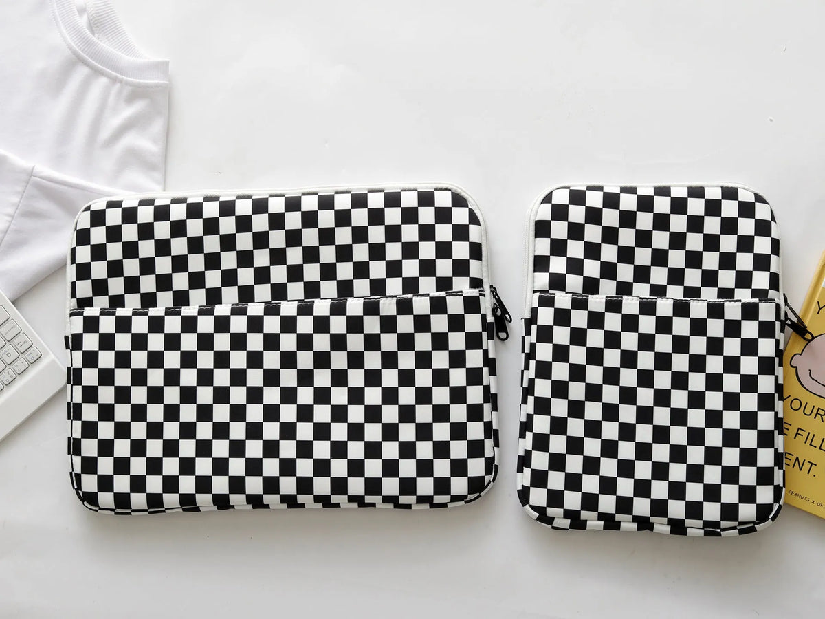 Checkerboard storage hand file bag notebook in plaid polyester, 11 inch size, for laptop protection