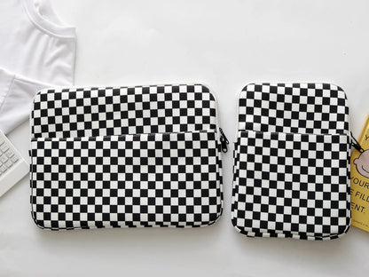 Checkerboard storage hand file bag notebook in plaid polyester, 11 inch size, for laptop protection