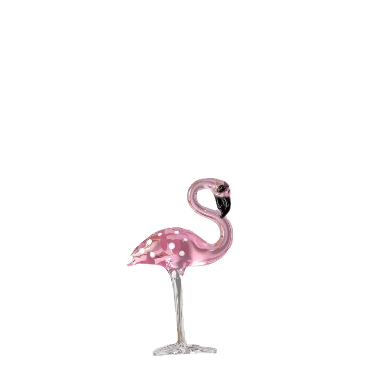 Pink crystal flamingo decorative ornament on table, 15cm tall with modern simplicity design