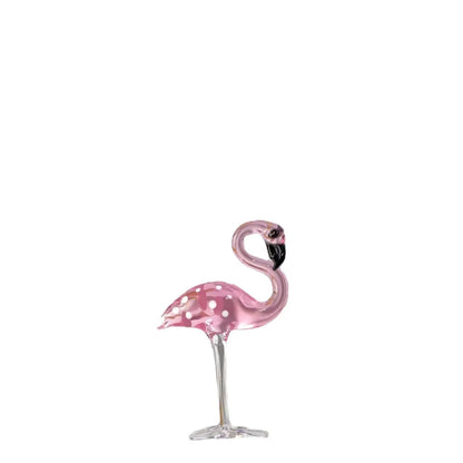 Pink crystal flamingo decorative ornament on table, 15cm tall with modern simplicity design