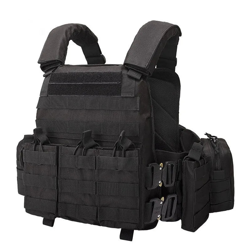 Polyester men's camouflage tactical vest for outdoor training and shooting sports in army green colour
