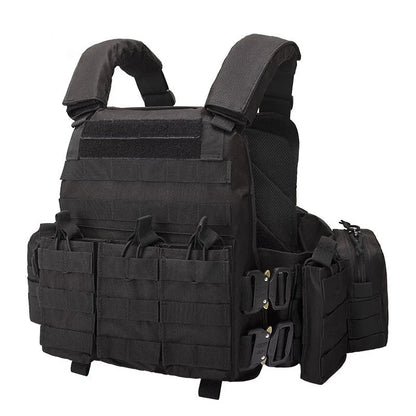 Polyester men's camouflage tactical vest for outdoor training and shooting sports in army green colour