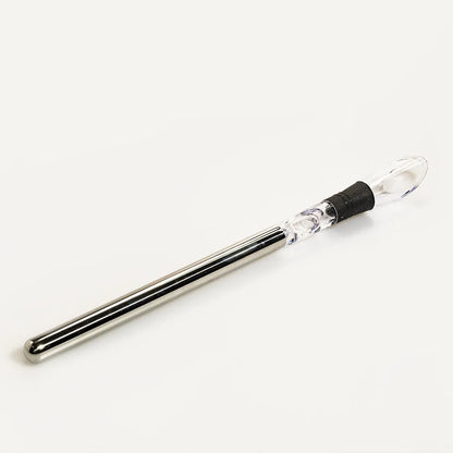Stainless steel wine chilling rod with acrylic aerator pourer for cooling bottles from inside