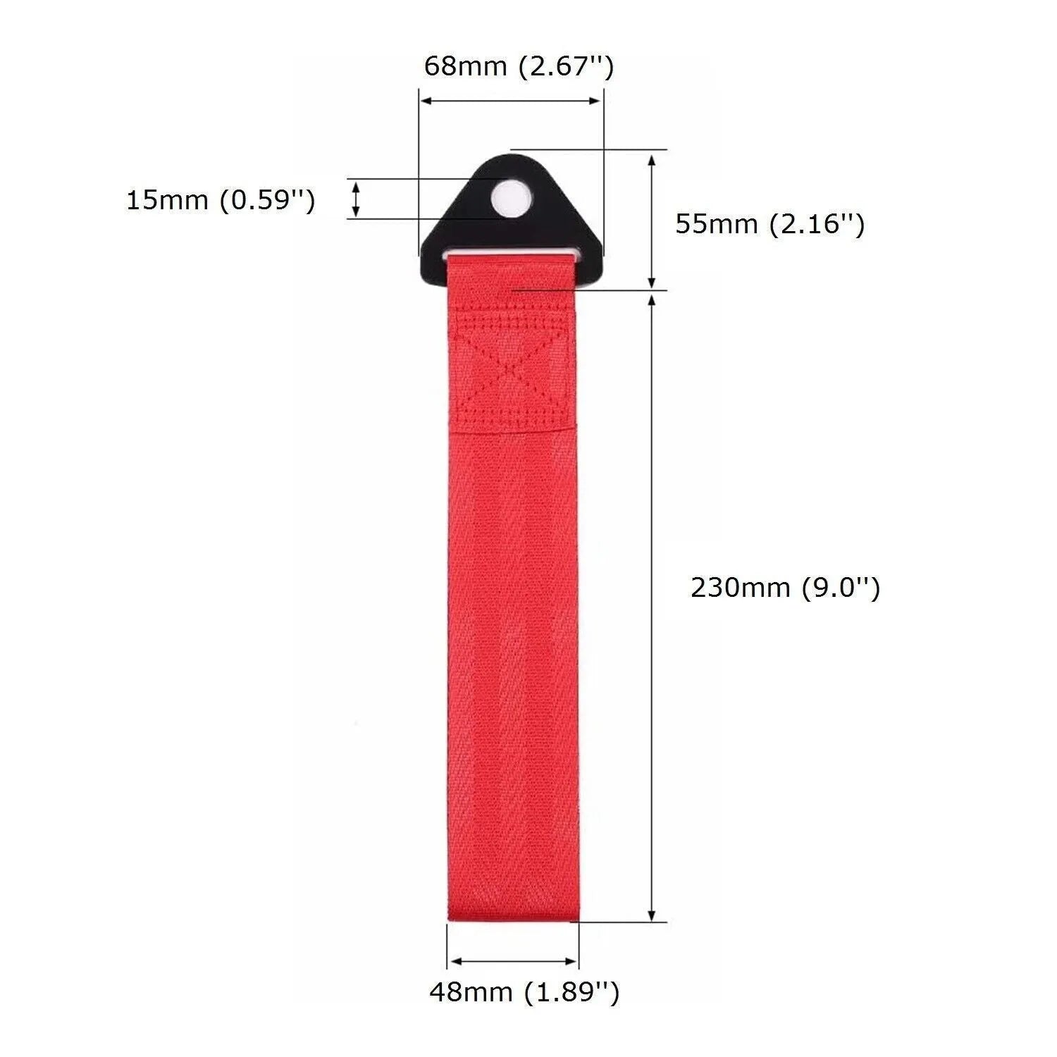Red automotive trailer rope with bumper ribbon for vehicle towing
