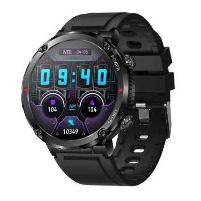 T30 Smart Watch with black silicone strap on wrist, showing IPS touchscreen displaying time and health metrics