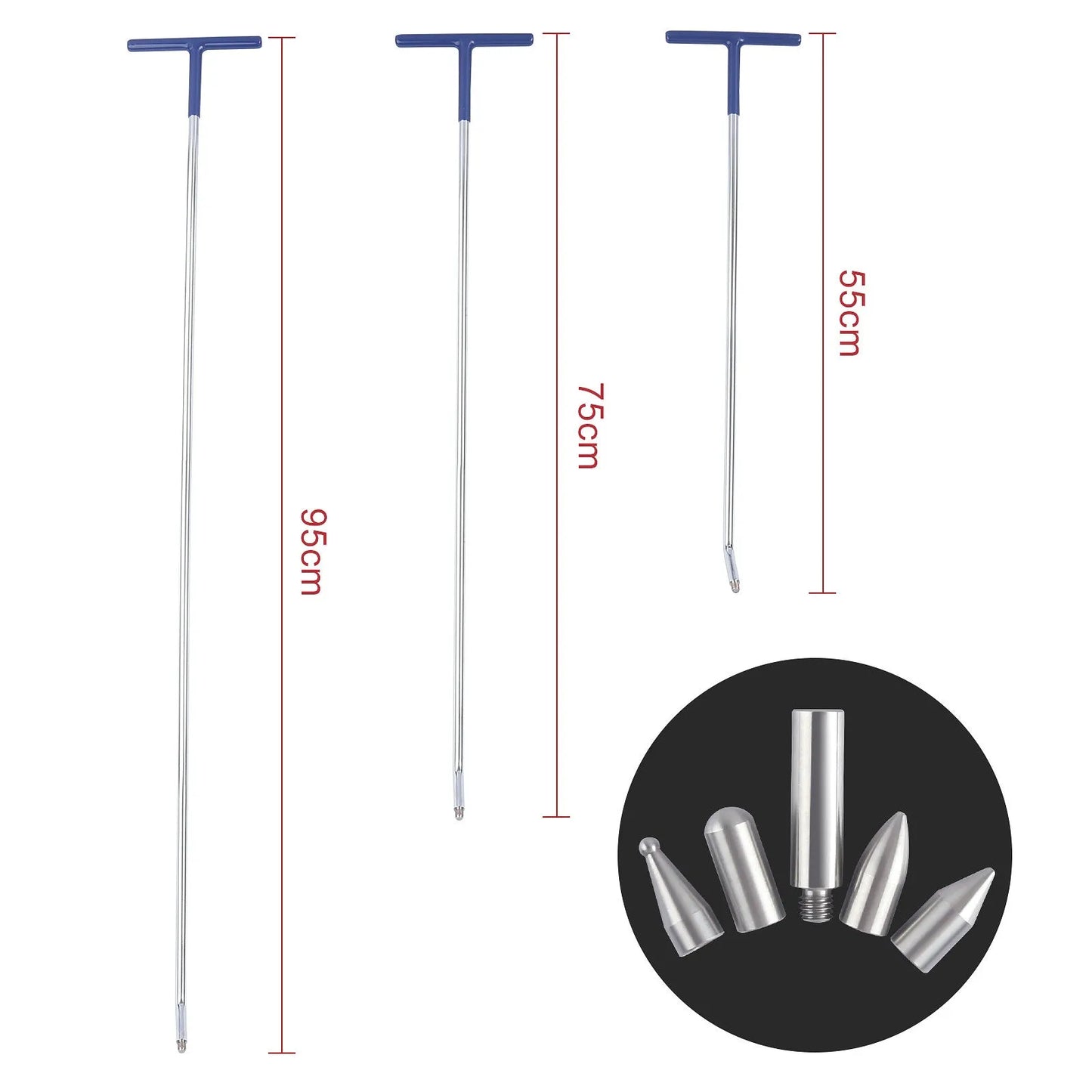 Three alloy steel dent repair crowbars with different hook sizes for automotive bodywork maintenance