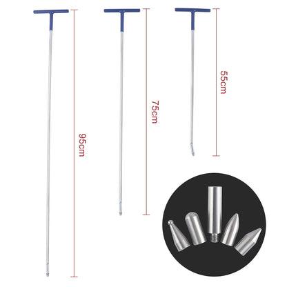 Three alloy steel dent repair crowbars with different hook sizes for automotive bodywork maintenance