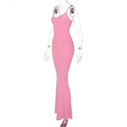 Women's slim bodycon spaghetti strap long dress in various colors