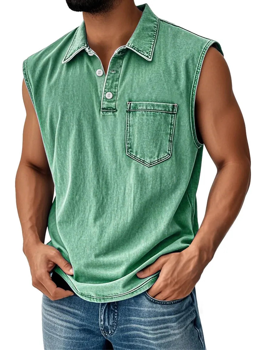 Men's loose fit short-sleeve polo shirt with 3D digital print and button front.