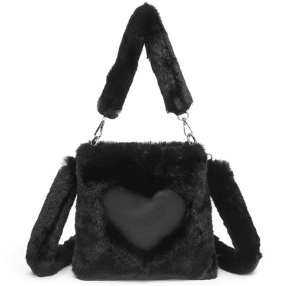 Plush tote bag for women in various colors, including black, brown, white, gray, and pink, with a soft, fluffy exterior and a spacious, versatile design.