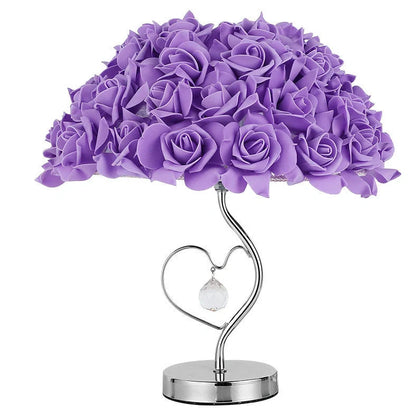 Rose heart-shaped table lamp with metal base in blue colour, measuring 44cm tall