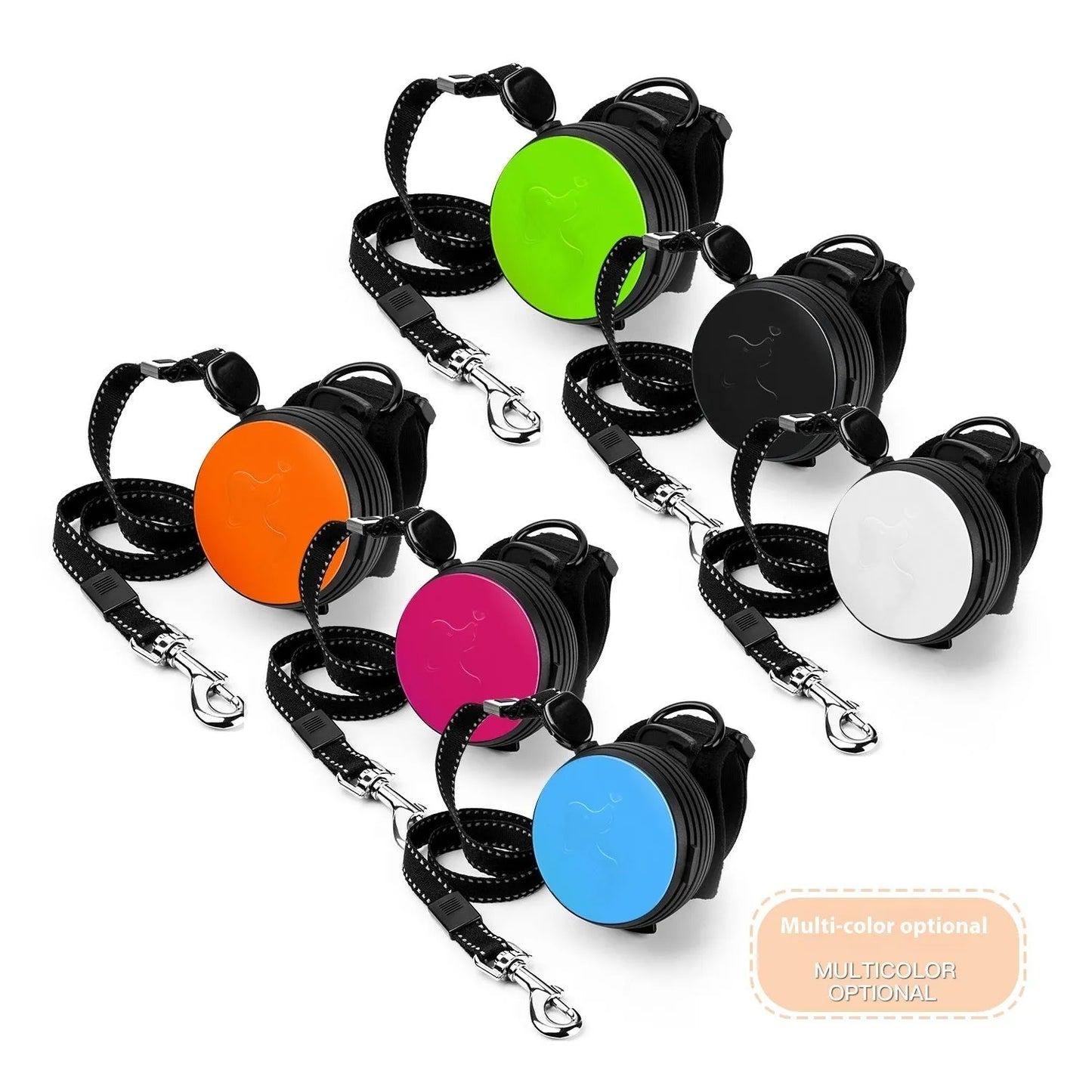 Automatic retractable dog leash extended to 3 metres with a lock button, shown in vibrant orange.