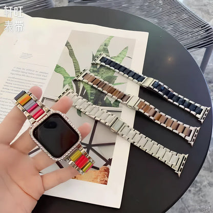 Fashion Personality resin watch strap in multiple colours showing 18cm length and connection points for Apple Watch and universal 22mm watches