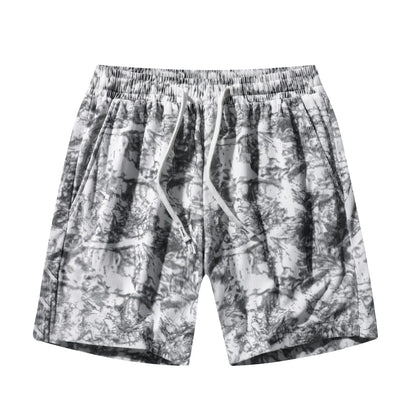 Men's camouflage pattern corduroy athletic shorts with straight leg cut and high waistband