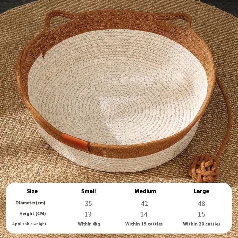 Cotton woven cat nest mat with stitching texture in grey, brown or green colours