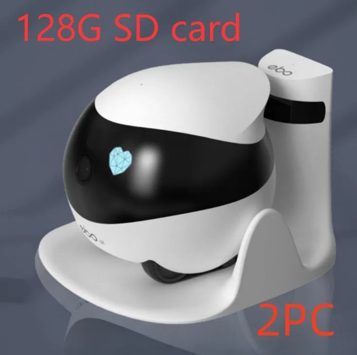 Smart home mobile surveillance robot camera with white colour and compact design for indoor monitoring