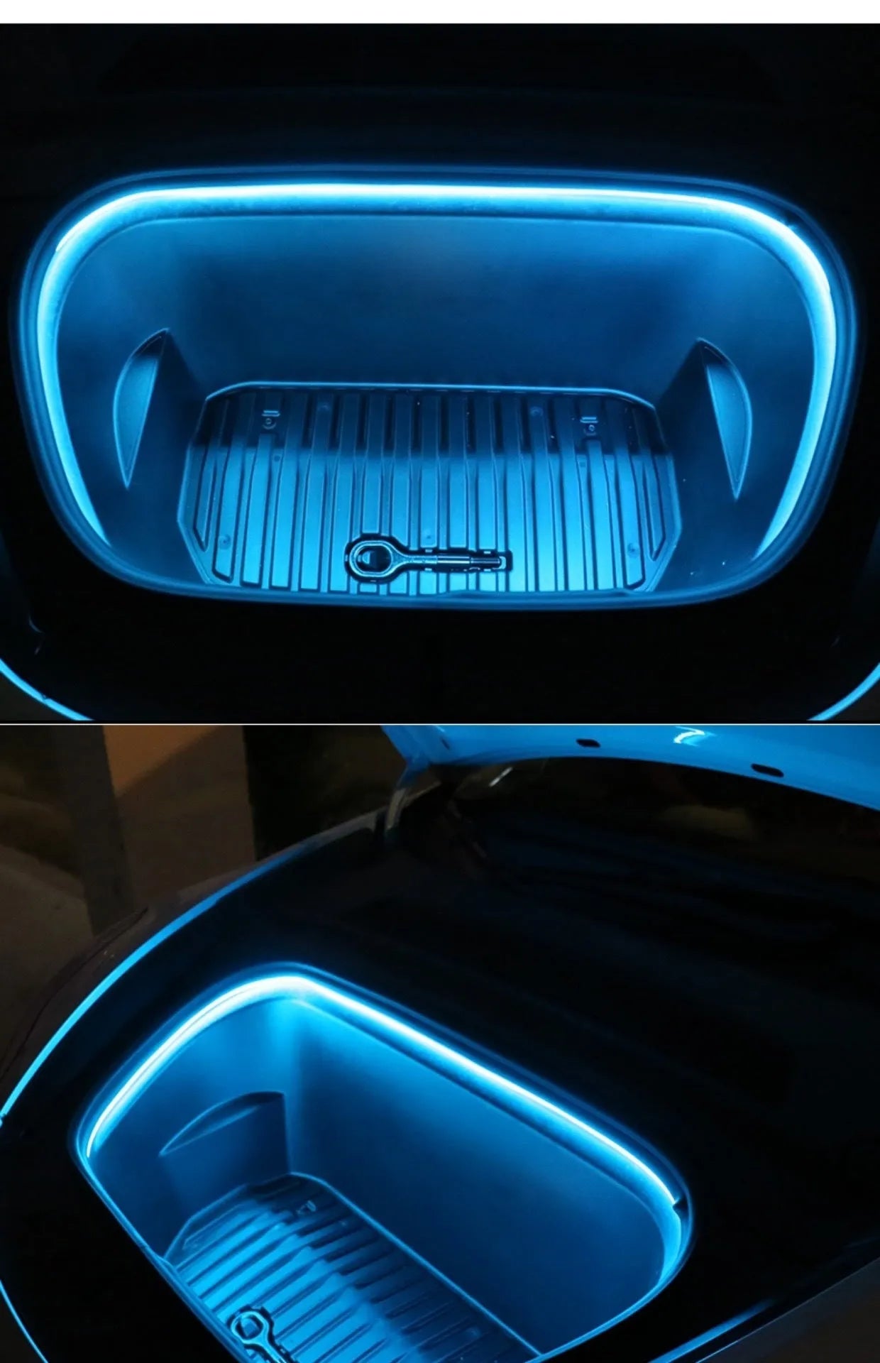 Tesla Model 3 and Y front ambient lighting kit with soft silicone LED strip in three colour options