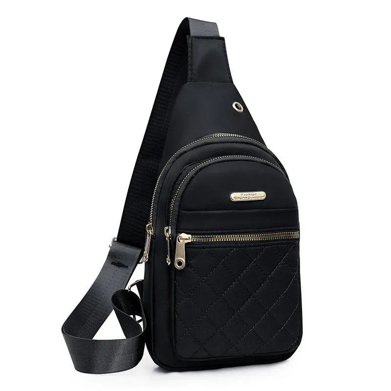 Oxford cloth crossbody sports chest bag showing plaid pattern and colour options