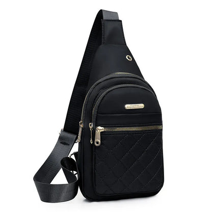 Oxford cloth crossbody sports chest bag showing plaid pattern and colour options