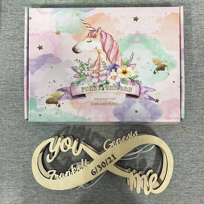 Wooden table lamp with custom name engraving showing modern simplicity design and push-button switch