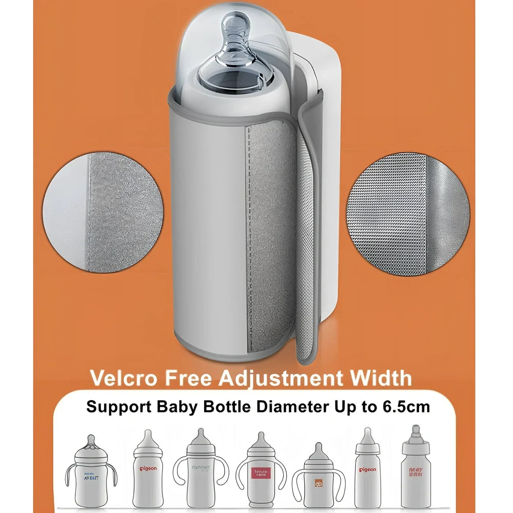 White digital display portable milk warmer with USB charger showing compact 85mm length design