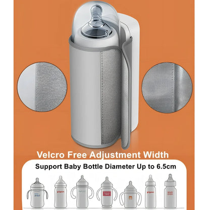 White digital display portable milk warmer with USB charger showing compact 85mm length design