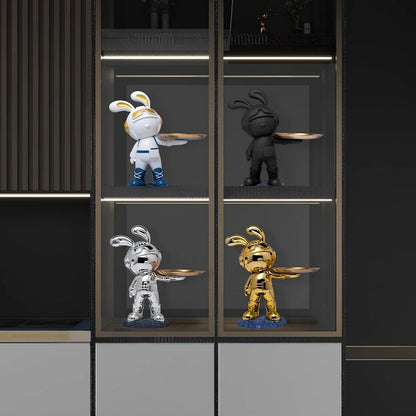 White resin pallet rabbit key storage box, 15cm tall with rear slots for six keys on home entry shelf