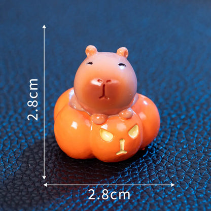 Eight Halloween character capybara resin decorations including pumpkin, zombie and vampire designs