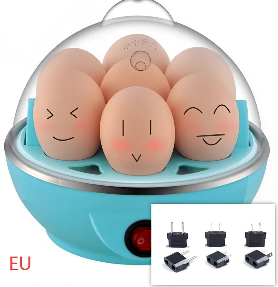Blue intelligent egg cooker with transparent lid and measuring cup for steam cooking