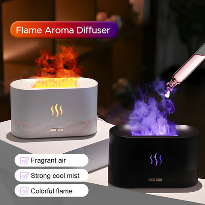 USB ultrasonic flame humidifier with colour-changing LED flame effect and mist output