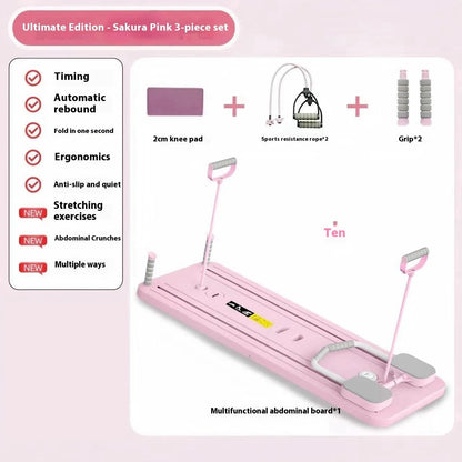 Multi-functional household fitness board with automatic rebound abdominal wheel, purple colour, dimensions 106x41x7cm