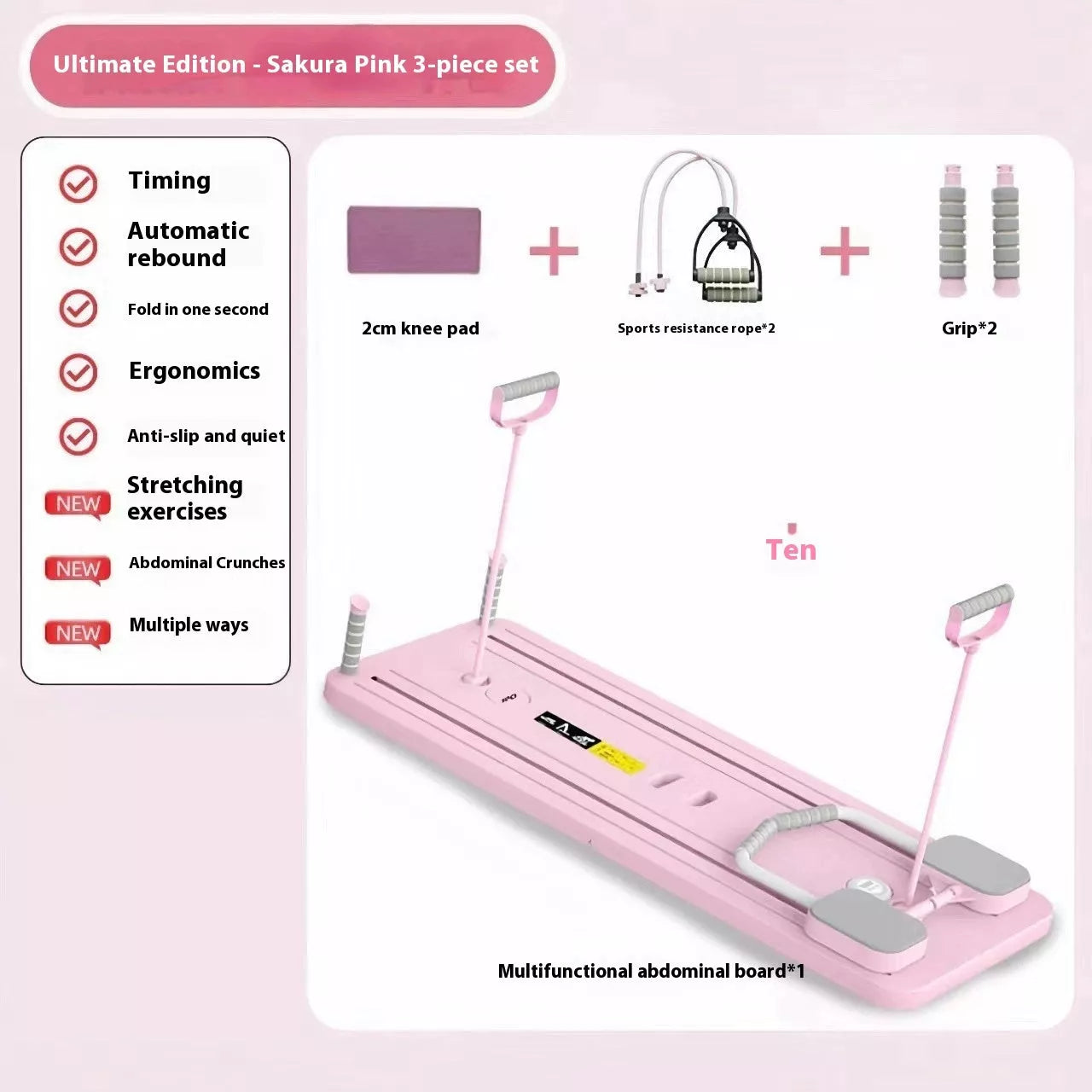 Multi-functional Fitness Board with Automatic Rebound for abdominal and full-body workouts