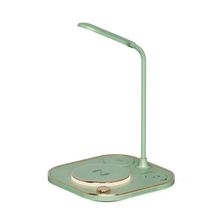 Wireless Charging Desk Lamp with 15W fast charging, adjustable LED lighting, and advanced safety features for a convenient and stylish workspace solution.