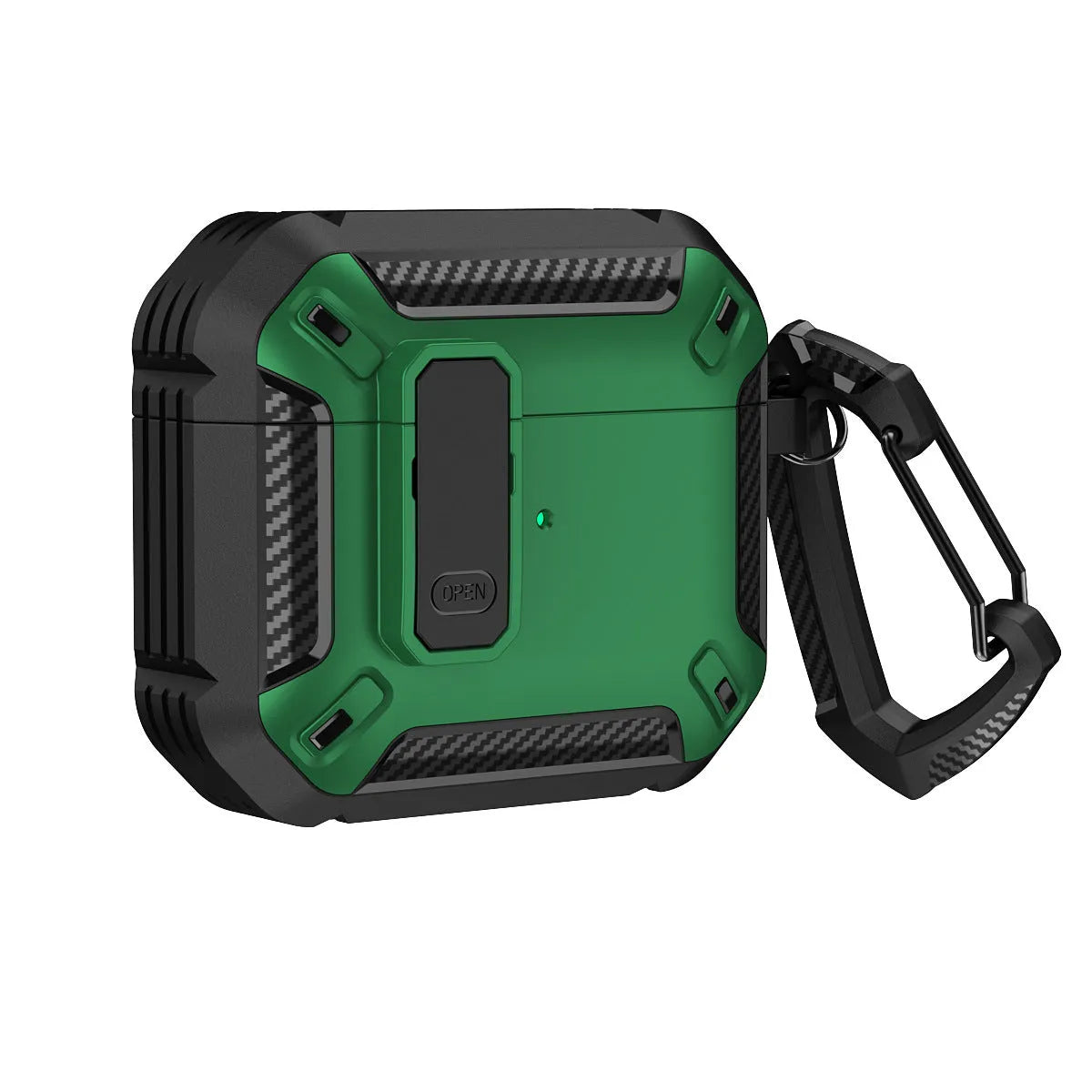 Hard plastic clamshell case with carabiner hook for Apple AirPods charging case in two-tone colours