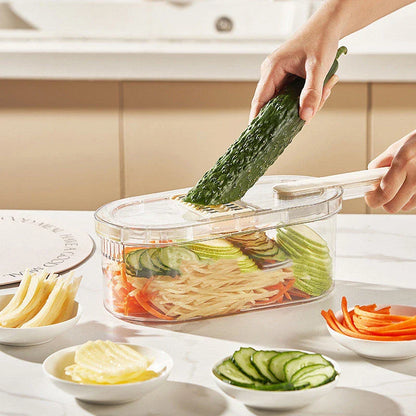 Versatile Vegetable Chopper with Interchangeable Blades, Built-in Container, and Self-Cleaning Brush for Effortless Meal Prep