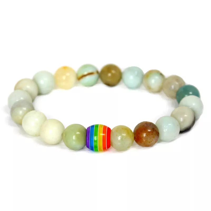 Rainbow Bead Bracelet with natural stone strand in multiple colors