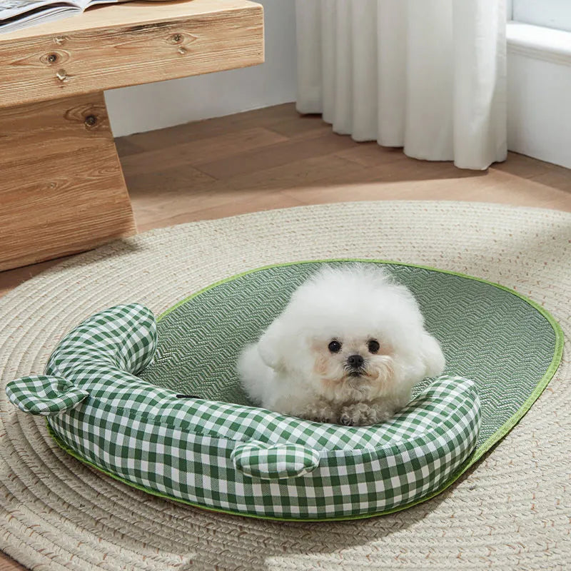 Four Seasons Universal Dog Mat Pet Bed with Ice Cooling Pad for Summer Comfort for Small to Extra Large Pets, Available in Green and Yellow with S M L XL Sizing Options