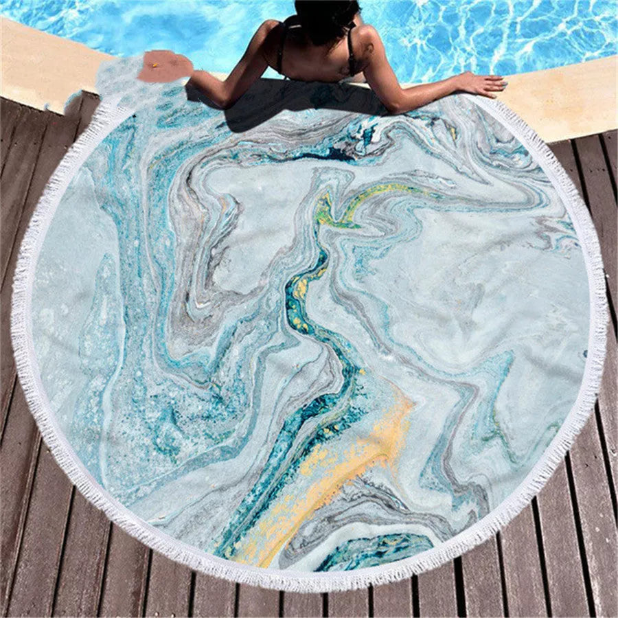 Marbling beach towel with unique pattern, made from quick-dry microfiber, perfect for beach and pool use